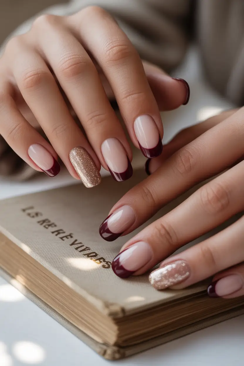 winter nails - new color trends Burgundy French Luxe