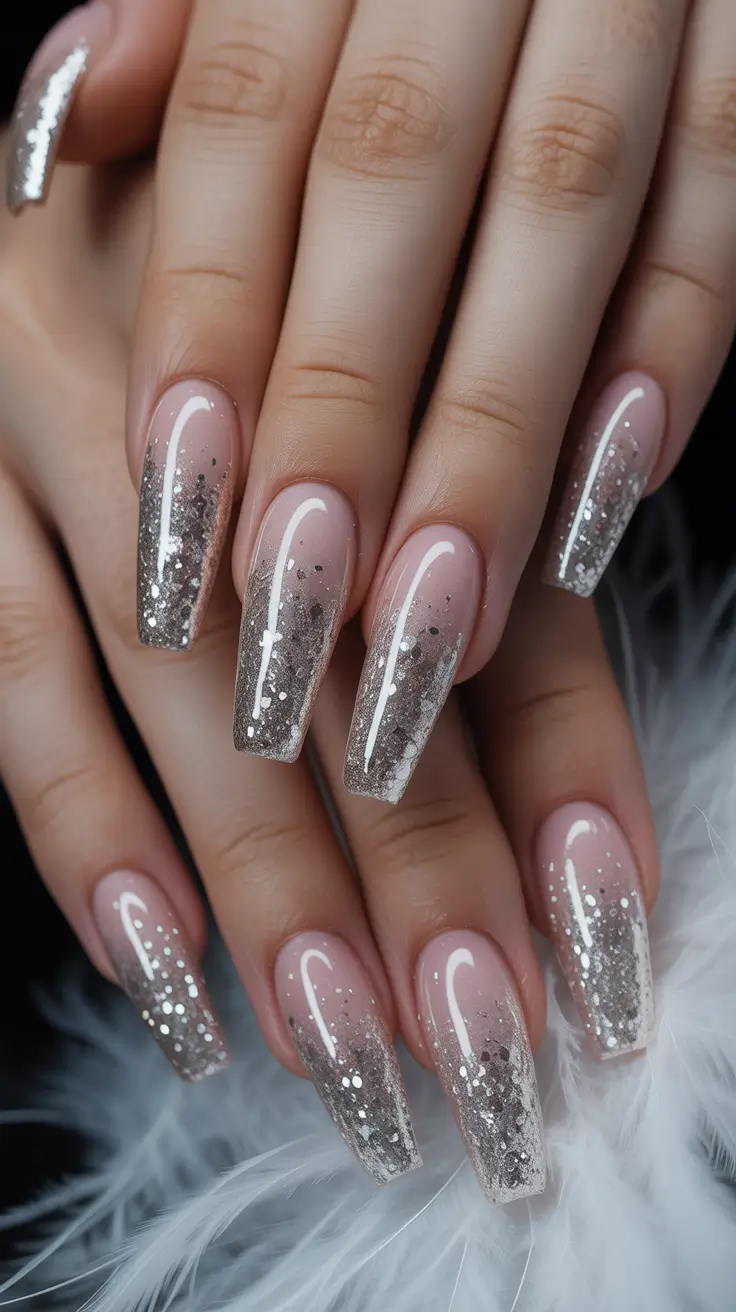winter nails - new color trends Frosted Stardust Ombre