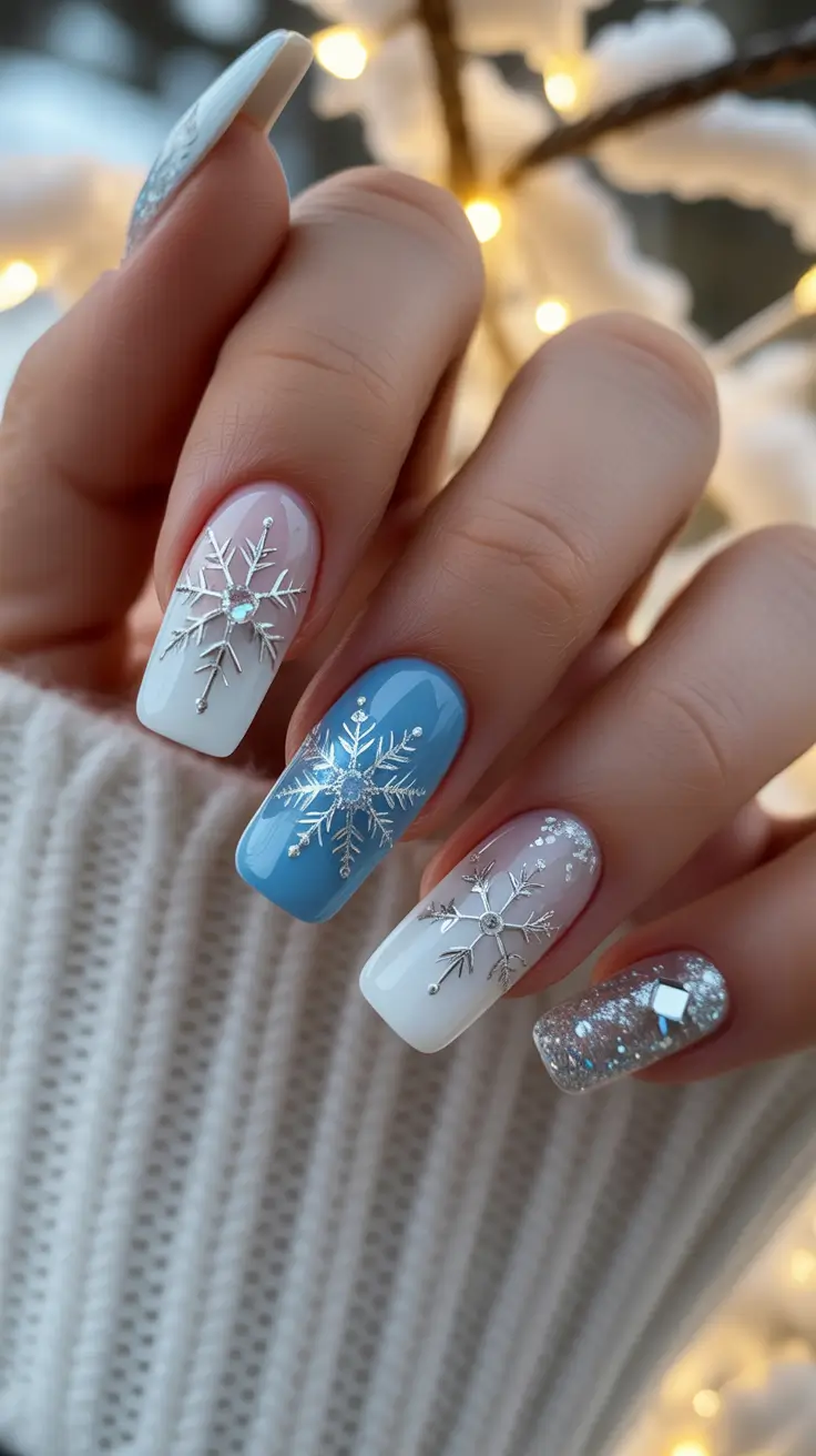 winter nails - new color trends Frosted Snowflake Blue