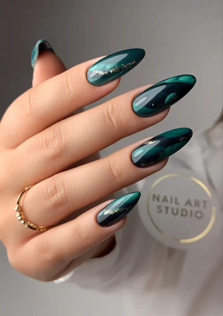 winter nails - new color trends Emerald Midnight Spark