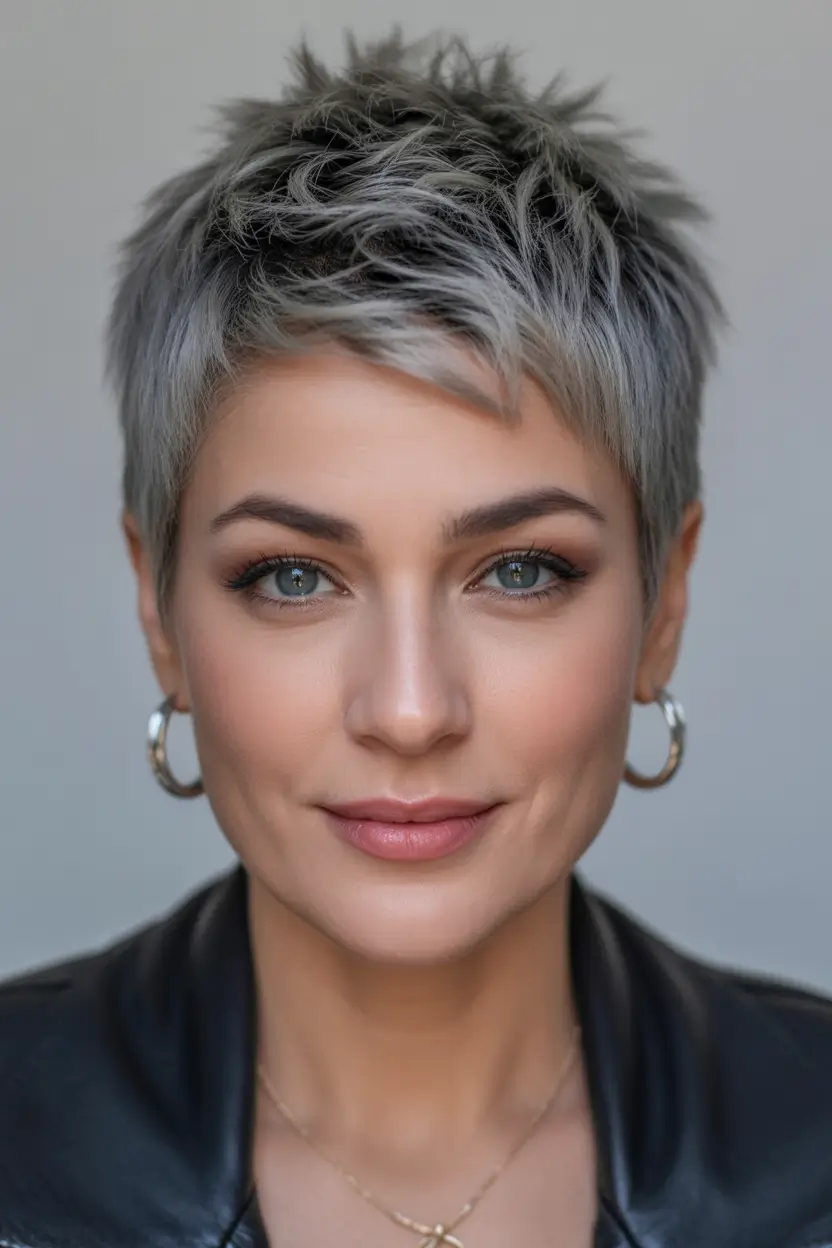 winter pixie haircuts Smoky Layered Pixie with Tousled Edges