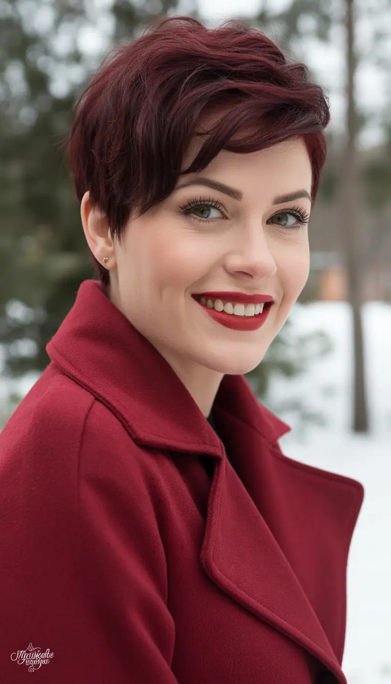 winter pixie haircuts Velvety Burgundy Pixie for Warm Winter Glow