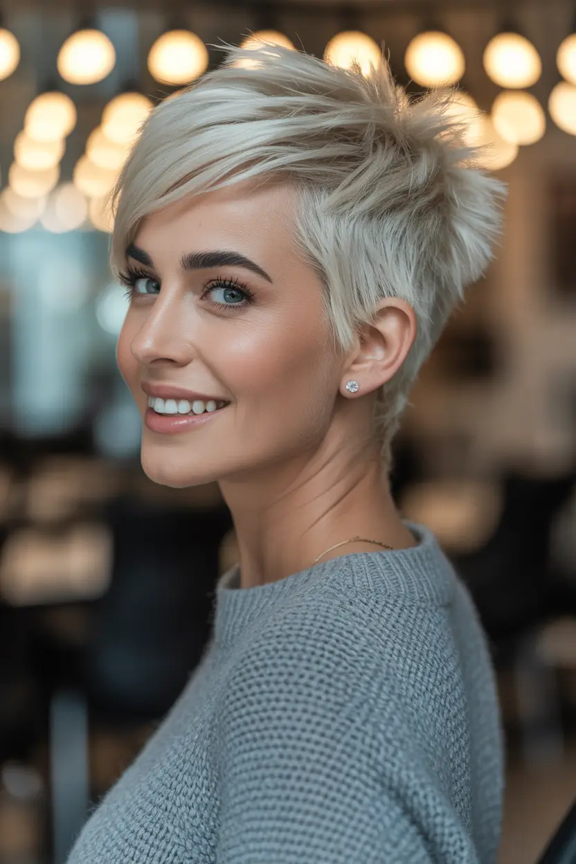 winter pixie haircuts Platinum Pixie with Layered Movement