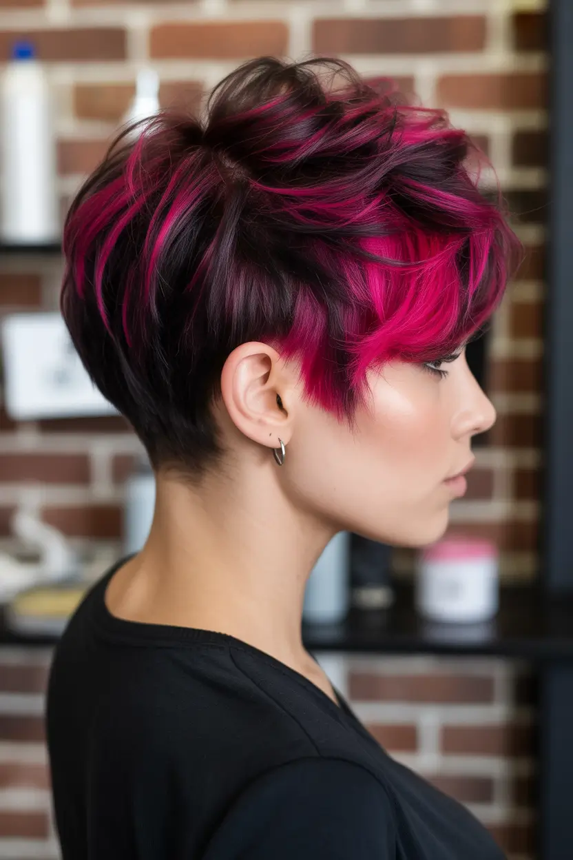 winter pixie haircuts Vivid Magenta Pixie with Dark Base