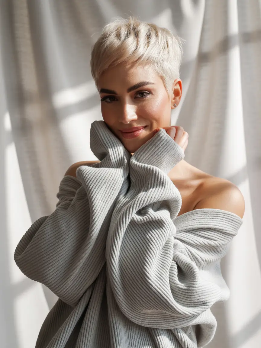 winter pixie haircuts Frosted Cream Pixie with Minimal Texture