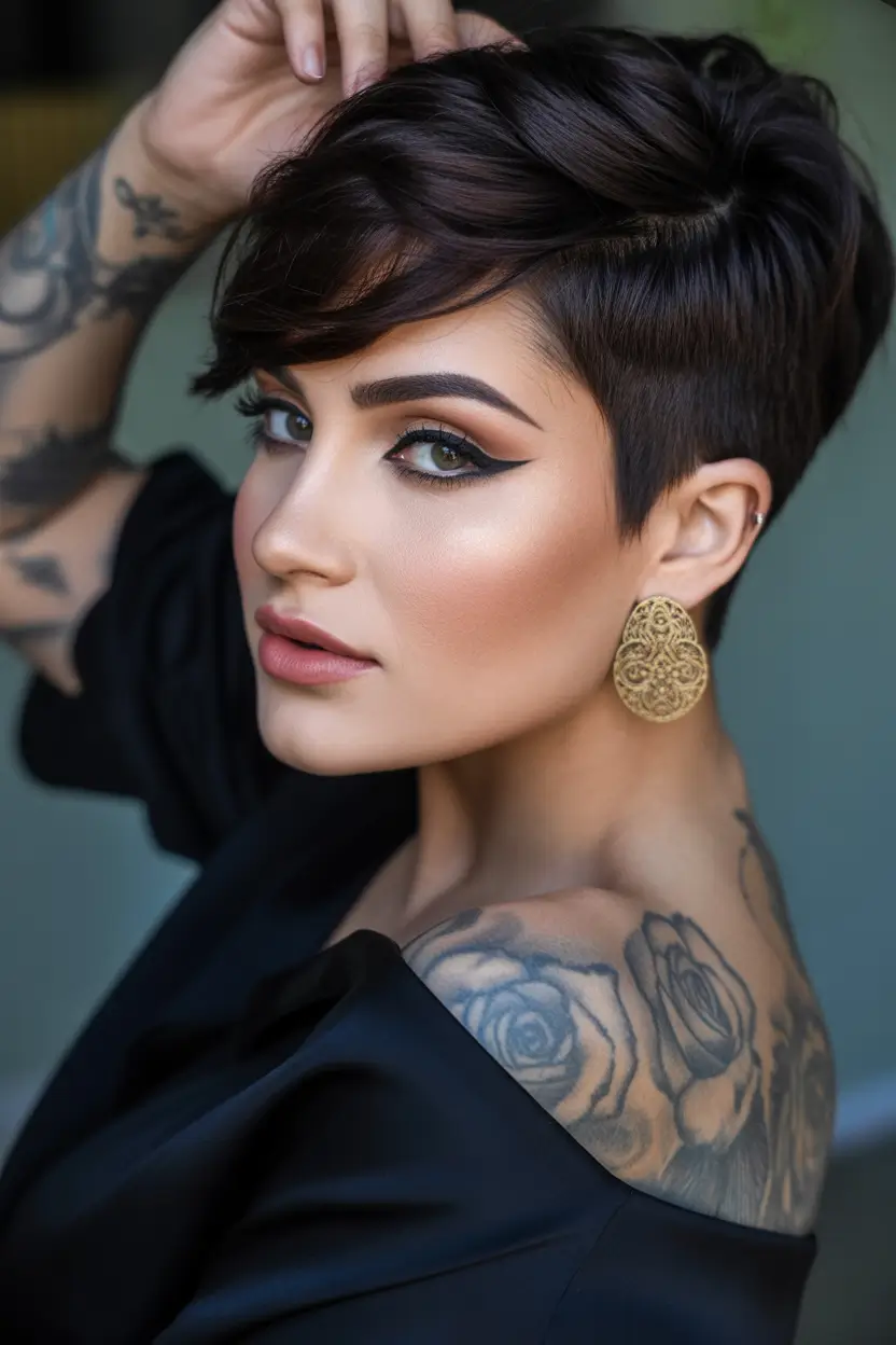 winter pixie haircuts Glossy Espresso Pixie with Sleek Finish