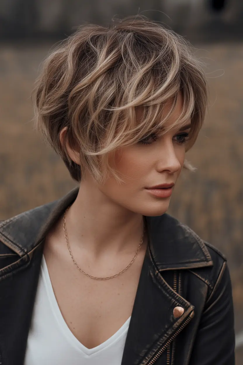 winter pixie haircuts Balayage Pixie Bob with Windswept Texture