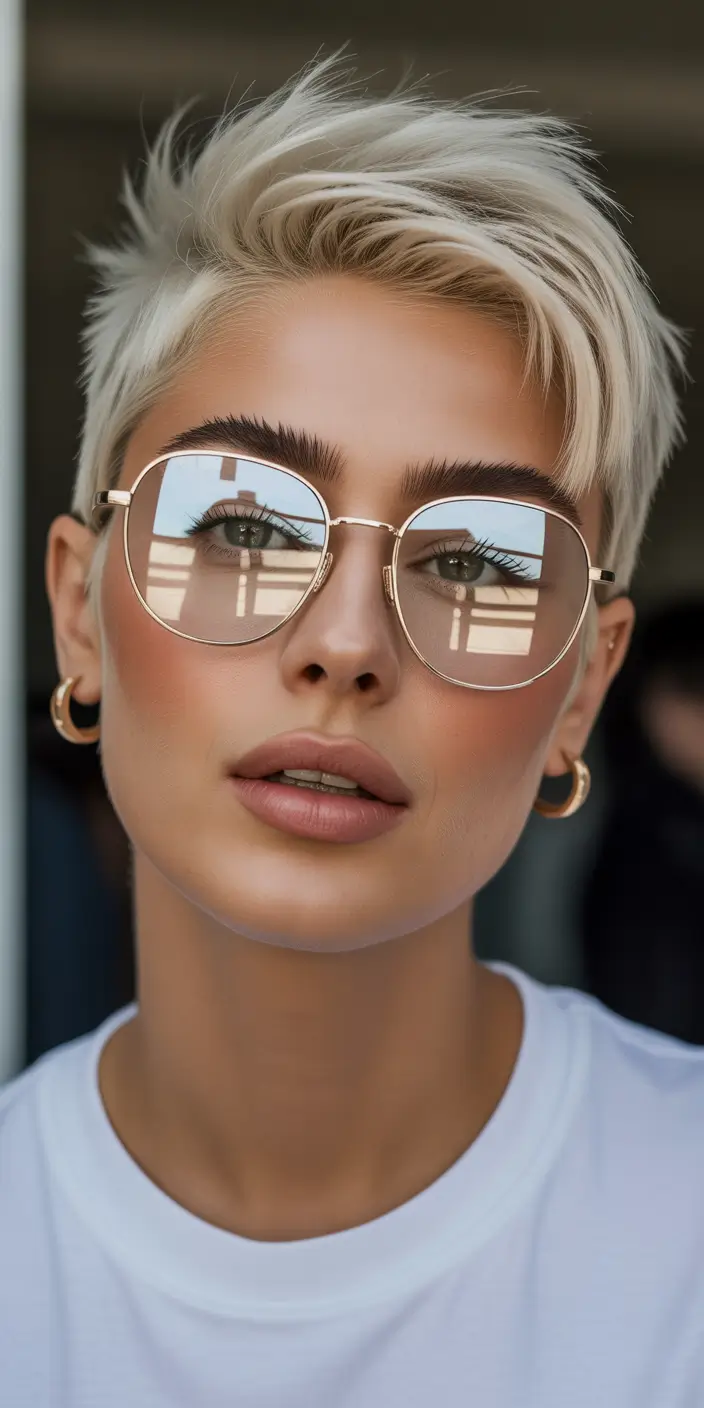 winter pixie haircuts Platinum Crop with Side-Swept Bangs
