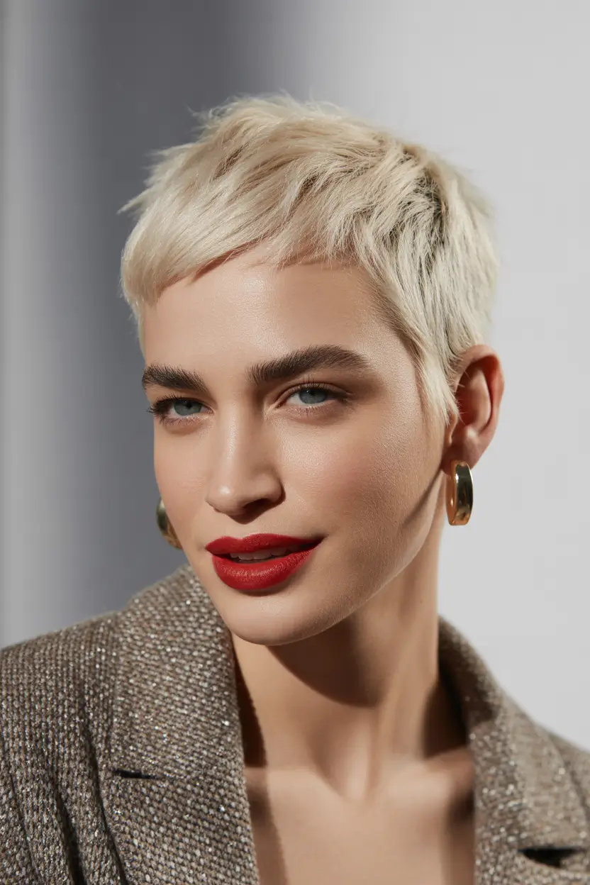 winter pixie haircuts Platinum Micro Pixie with Chic Texture