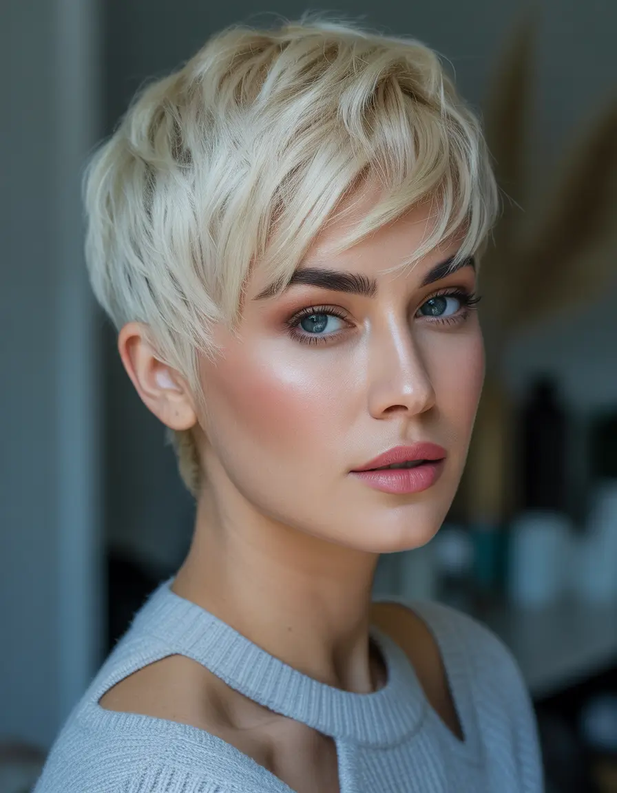 winter pixie haircuts Soft Blonde Pixie Bob with Lived-In Layers