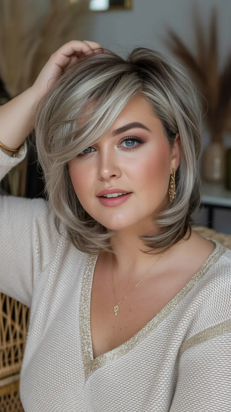 2025 Plus Size Haircuts Winter Smoky Blonde Layered Bob
