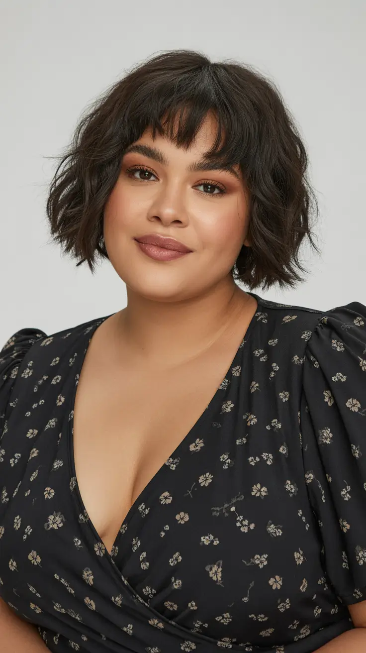 2025 Plus Size Haircuts Winter Textured Short Bob with Bangs