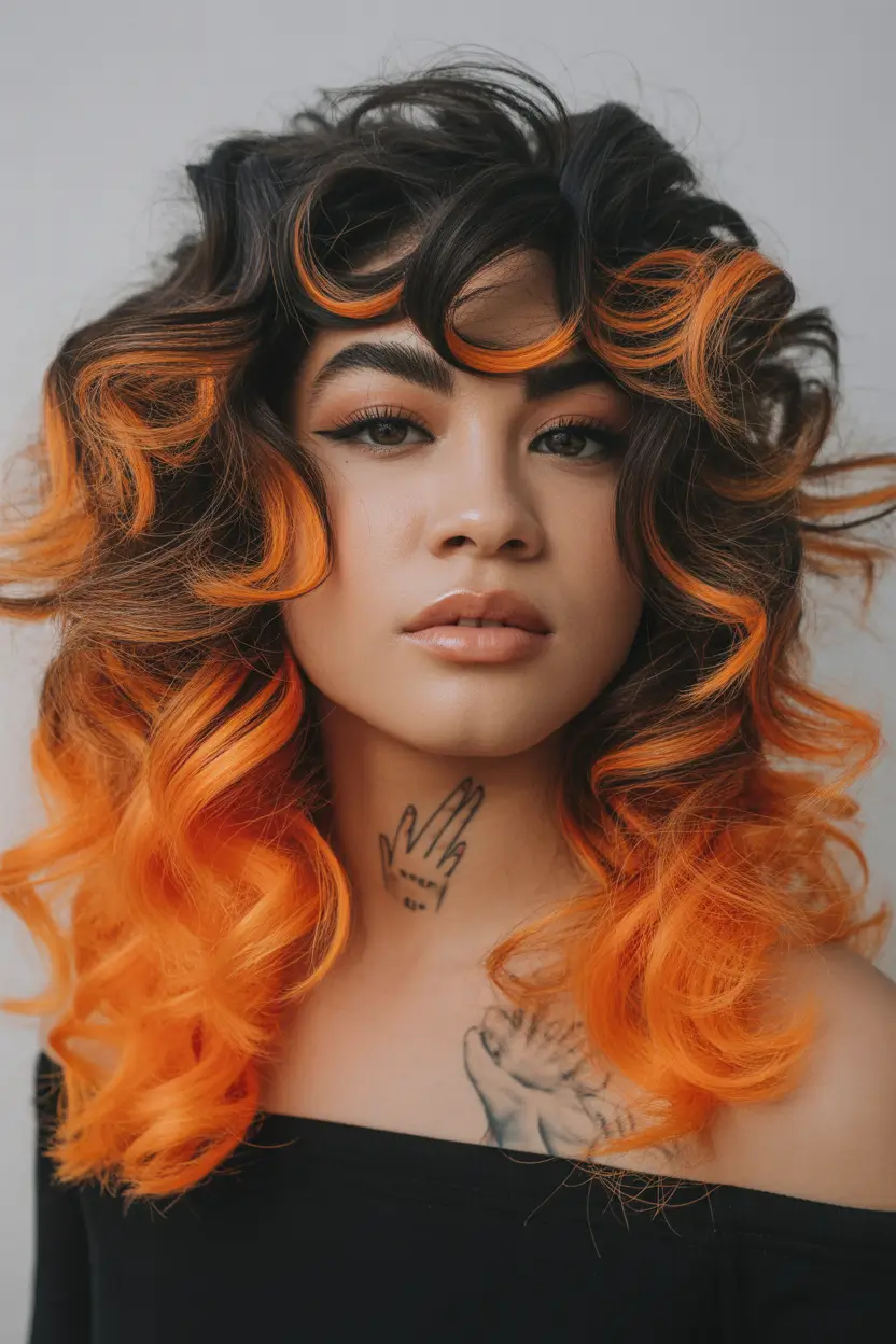 2025 Plus Size Haircuts Winter Fiery Orange Shag Curls