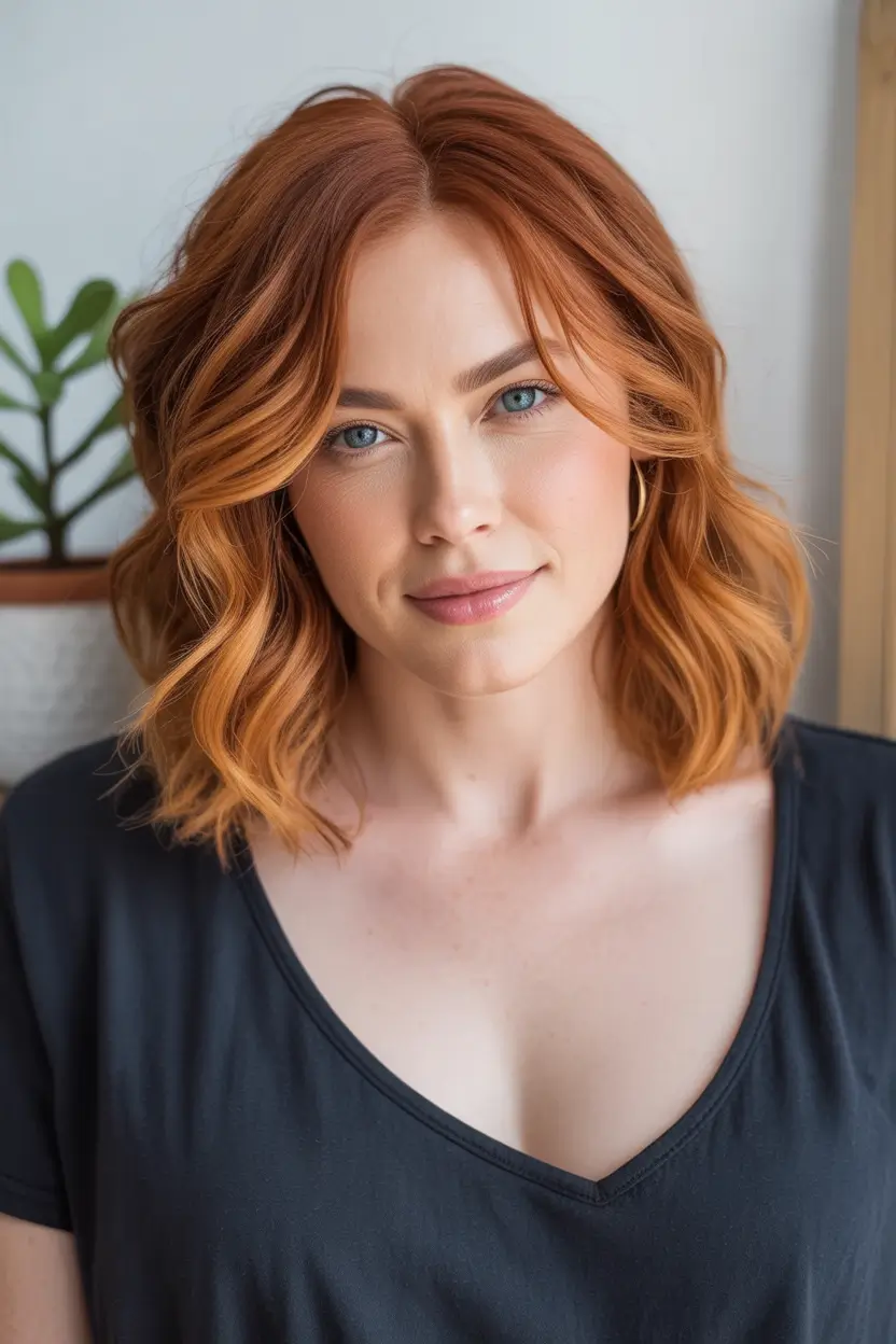 2025 Plus Size Haircuts Winter Copper Bob with Subtle Waves
