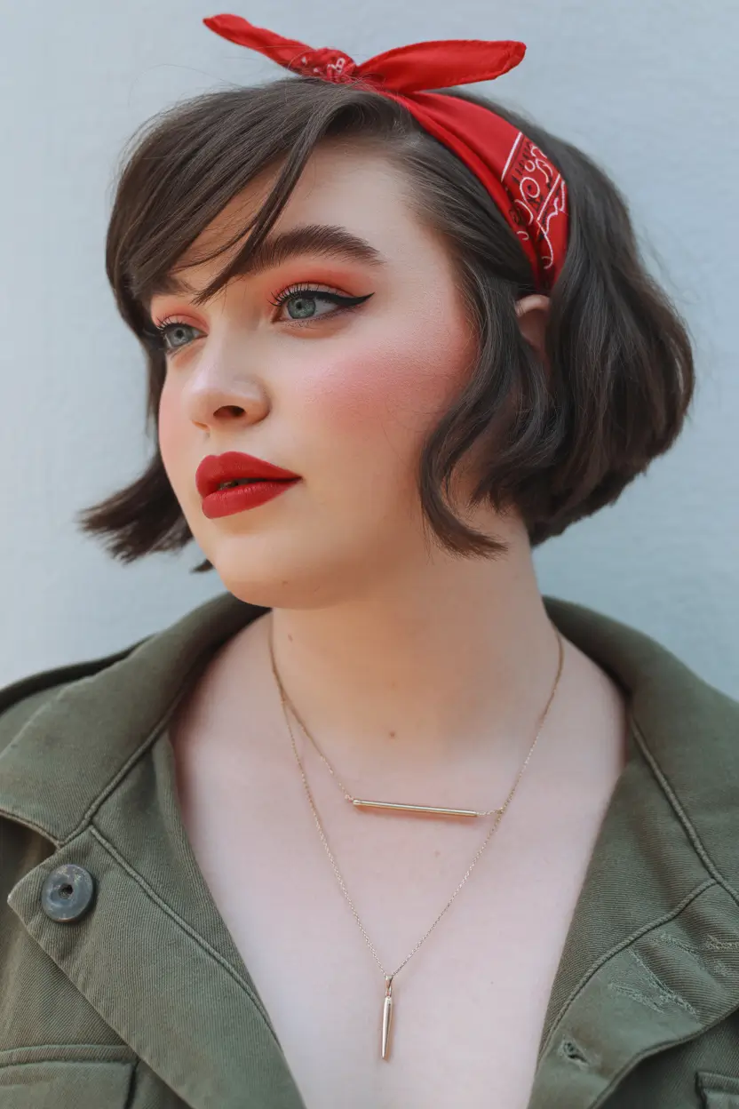2025 Plus Size Haircuts Winter Retro Bob Bandana