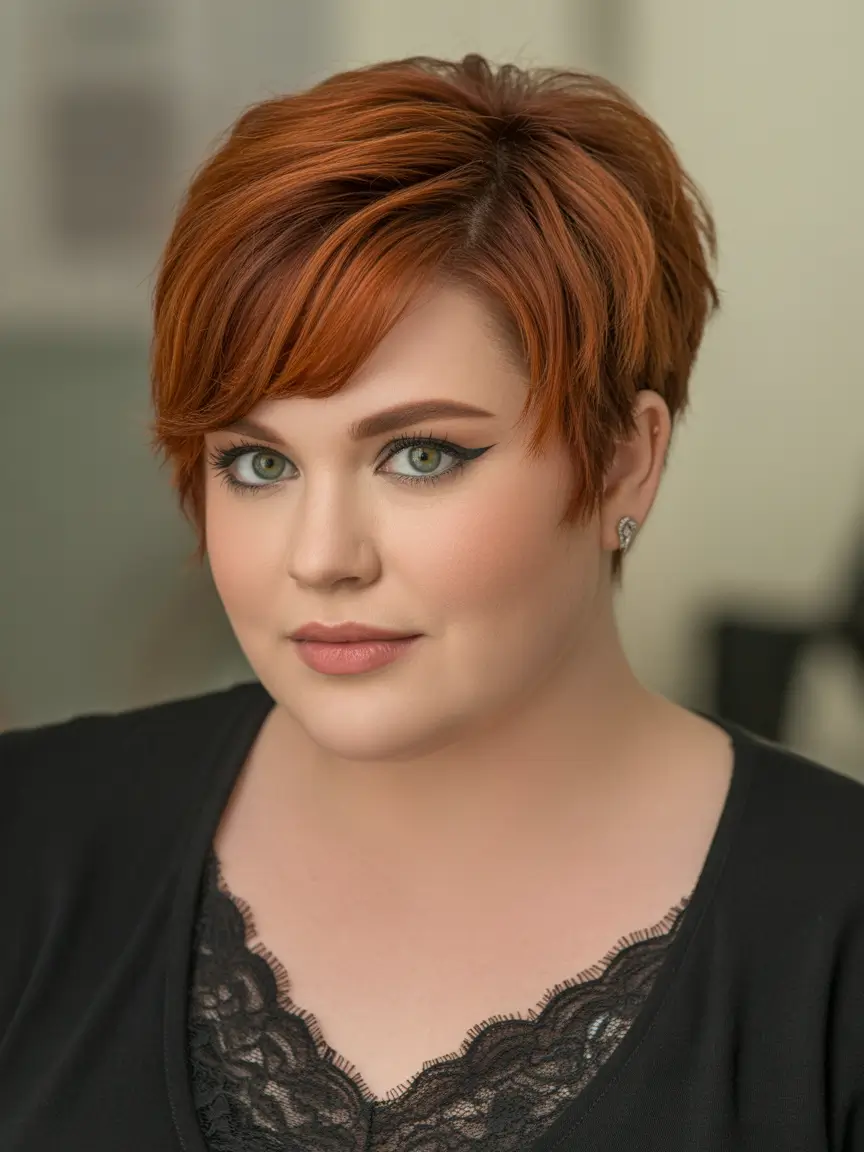 2025 Plus Size Haircuts Winter Copper Short Pixie