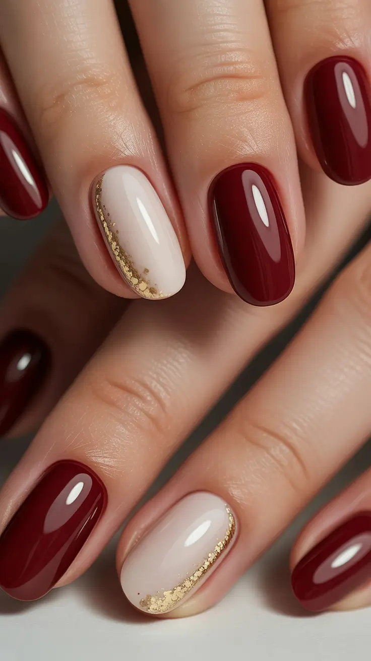 red winter nails 2025 2026 Golden Edged Glam