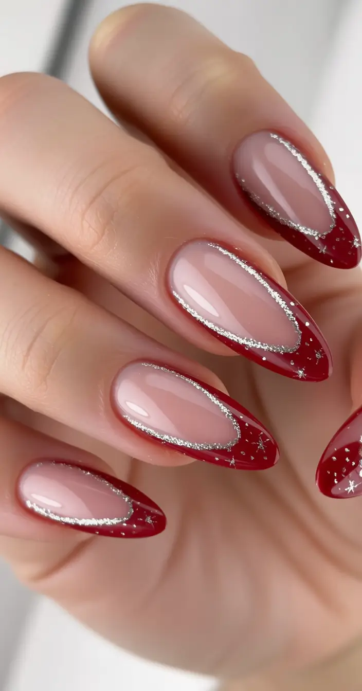 red winter nails 2025 2026 Silver-Lined Elegance