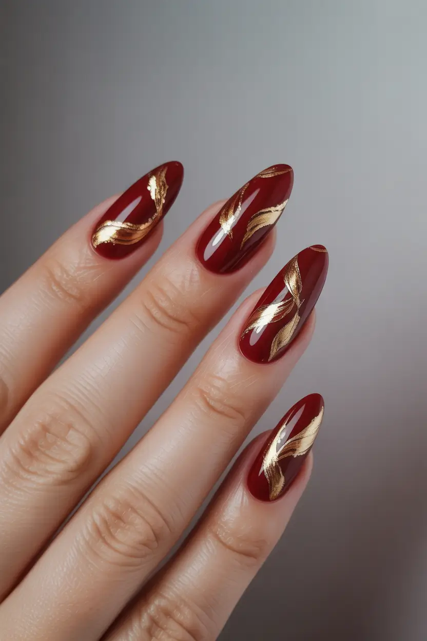 red winter nails 2025 2026 Golden Petal Whispers