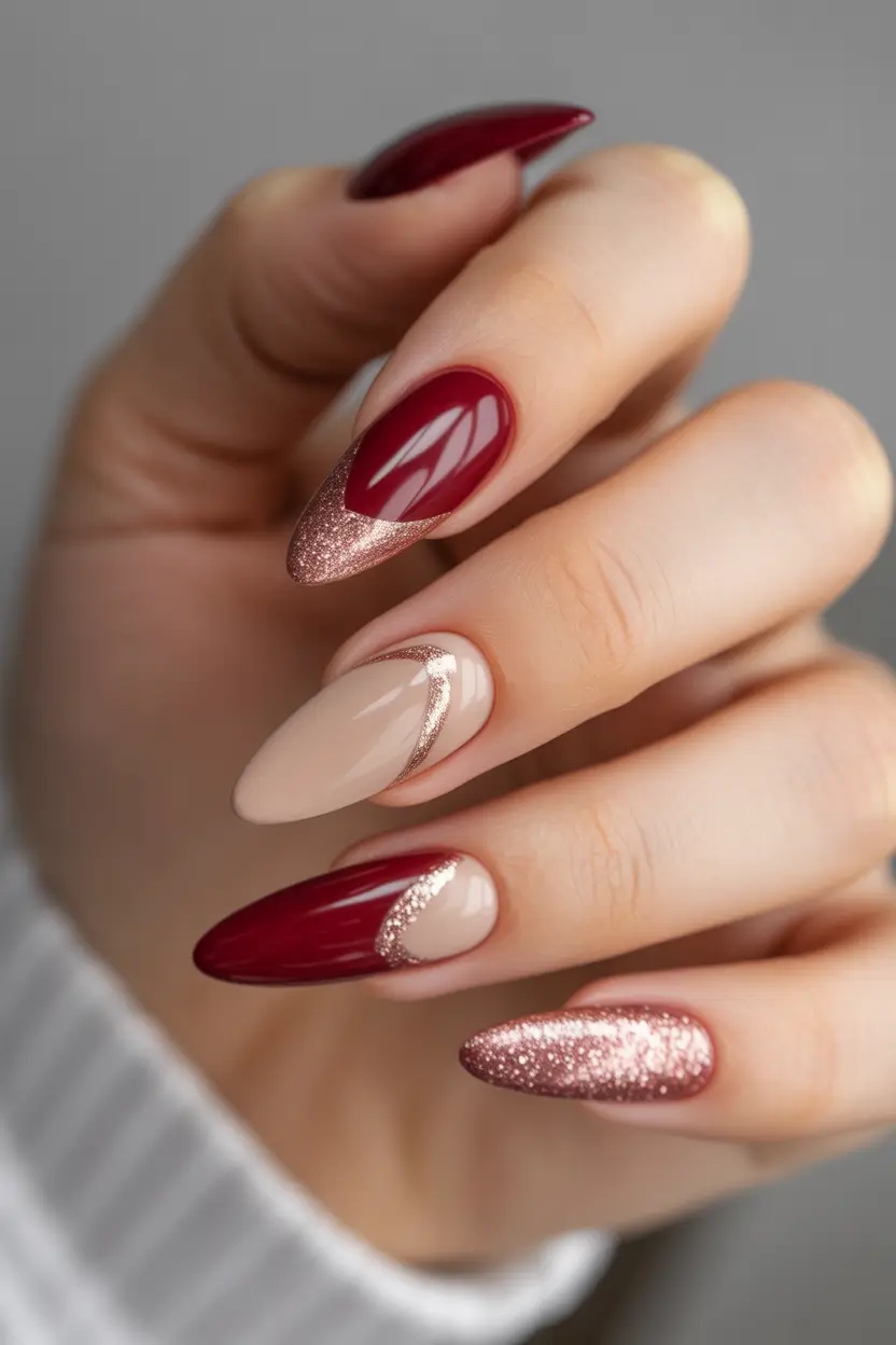 red winter nails 2025 2026 Rose Gold Harmony