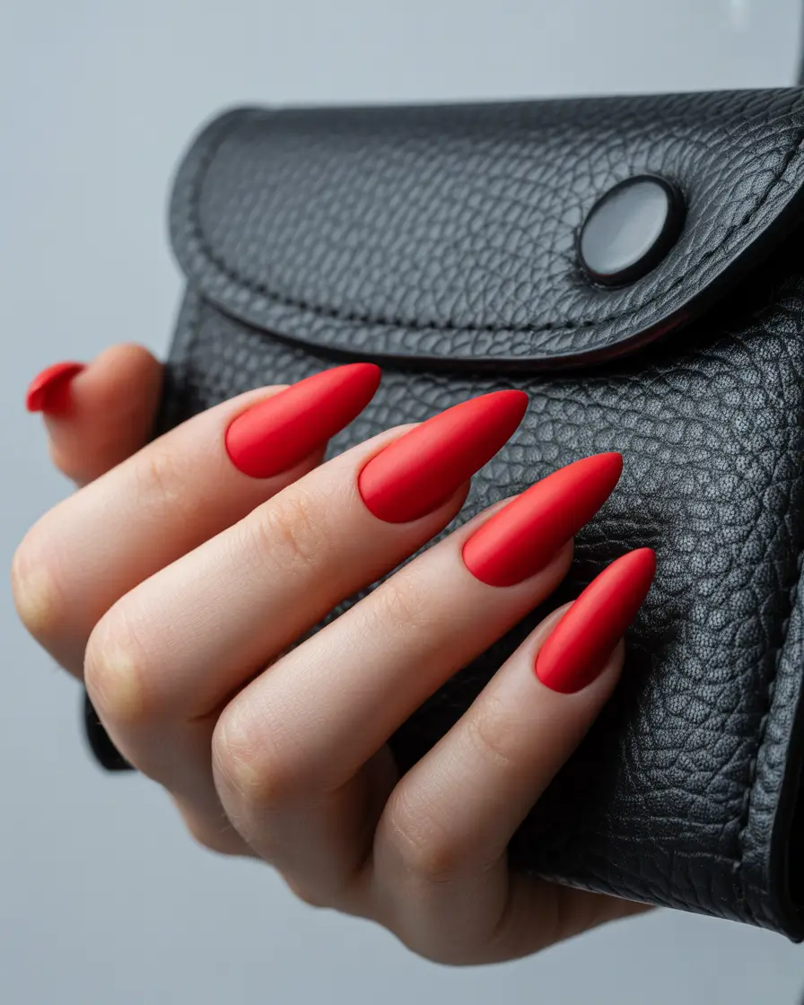 red winter nails 2025 2026 Matte Scarlet Sophistication