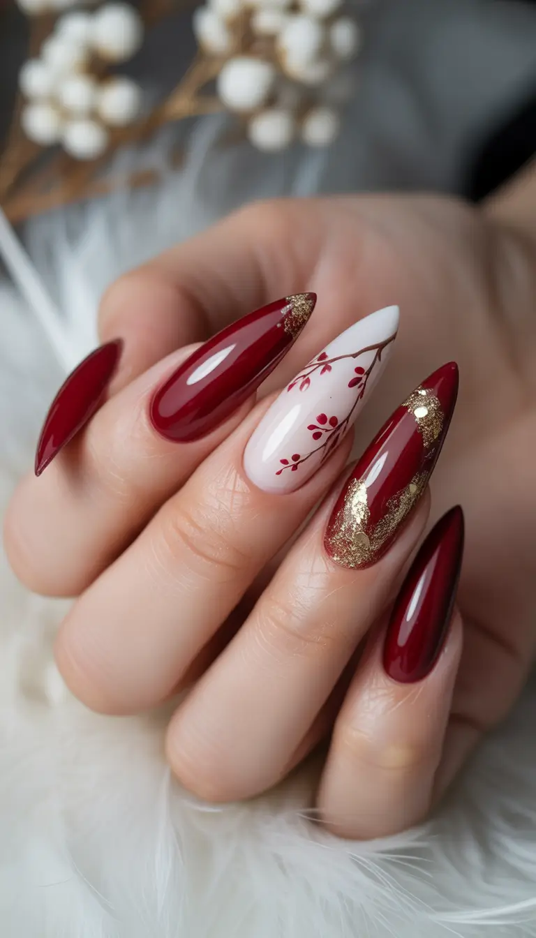 red winter nails 2025 2026 Golden Frost Elegance