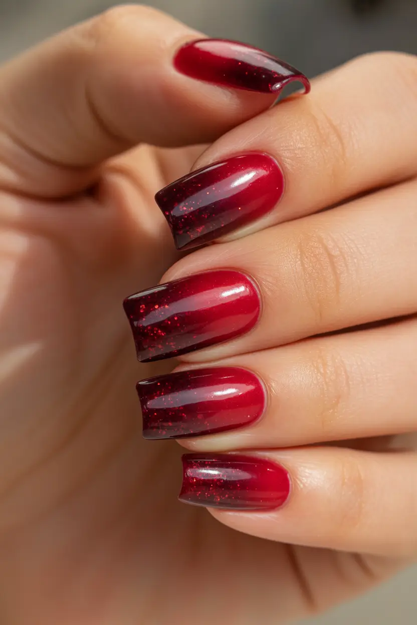 red winter nails 2025 2026 Crimson Ombre Magic