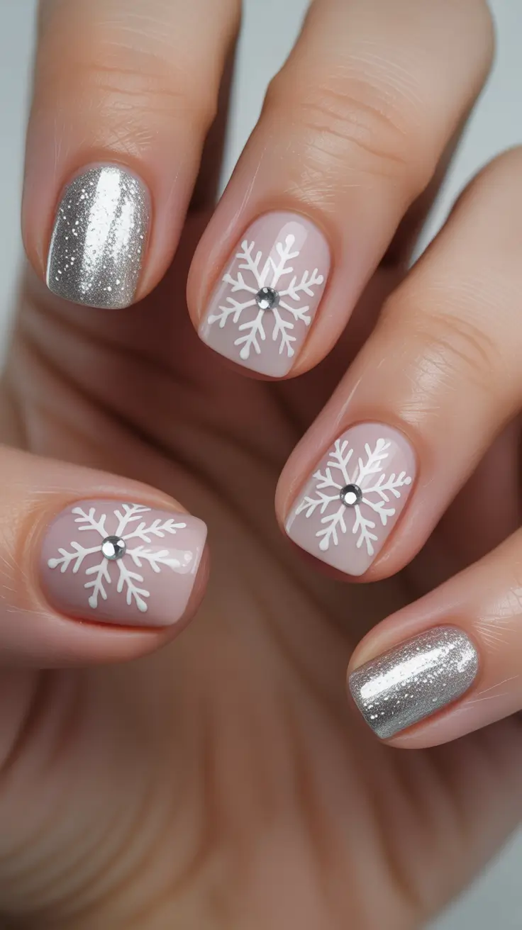 short winter nails design and color ideas Silver Flake Sparkle