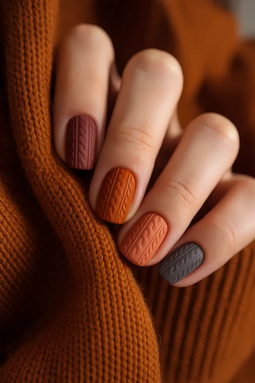 short winter nails design and color ideas Cozy Knit Texture
