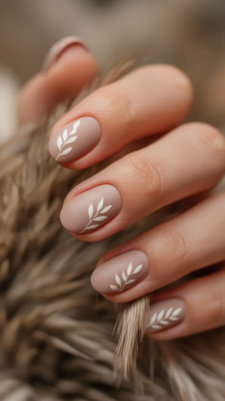 short winter nails design and color ideas Muted Botanical Serenity