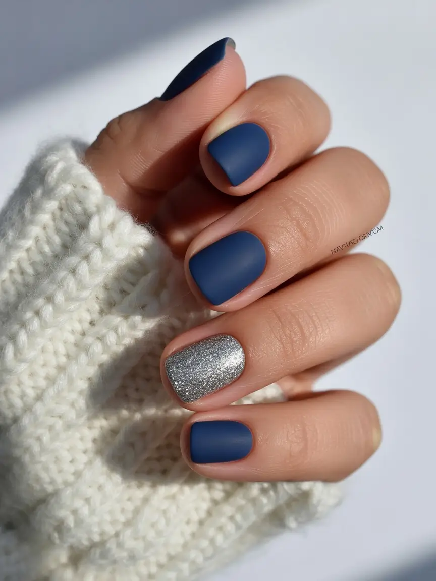 short winter nails design and color ideas Blue Frost Night