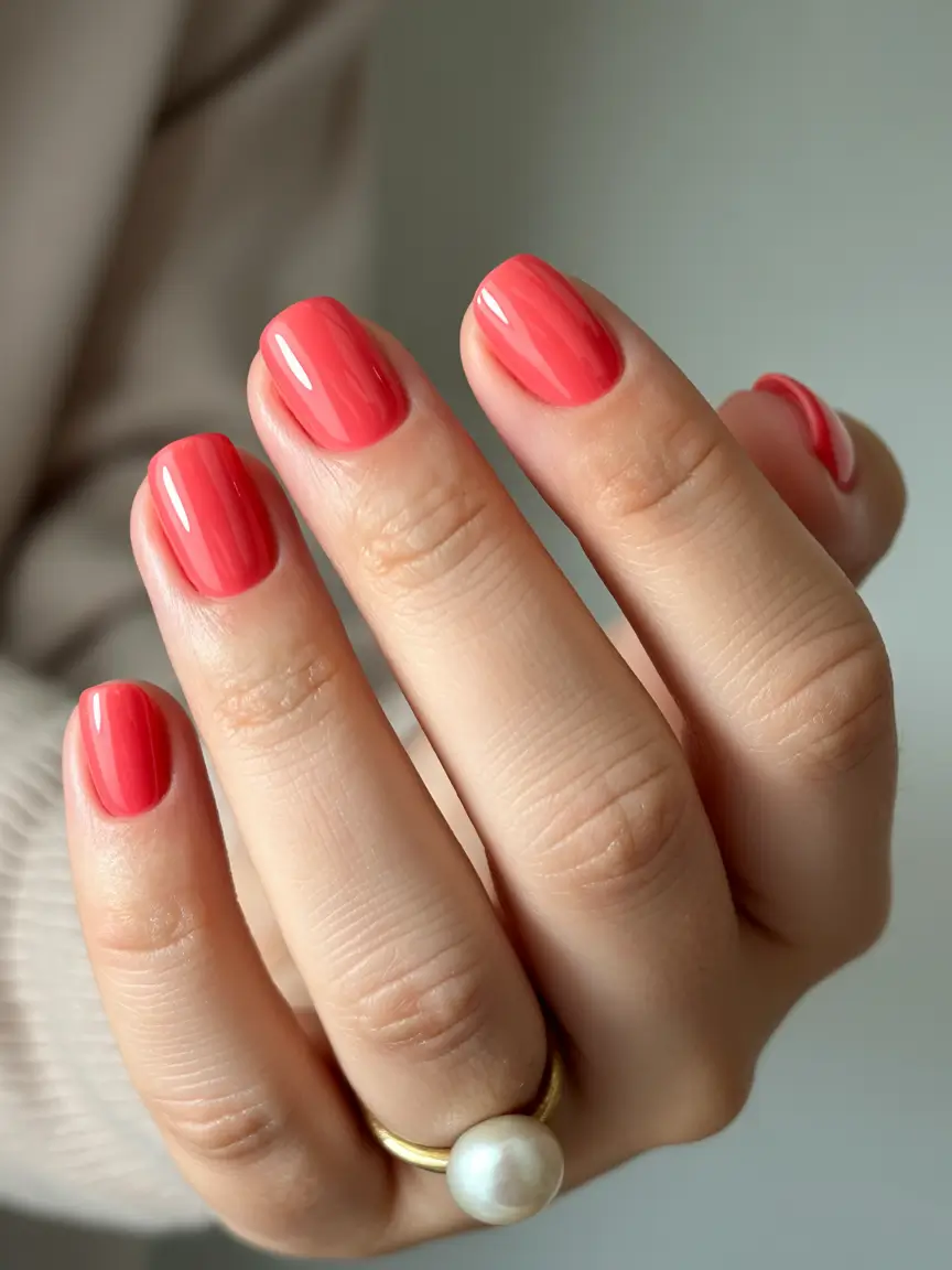 short winter nails design and color ideas Coral Glow Revival
