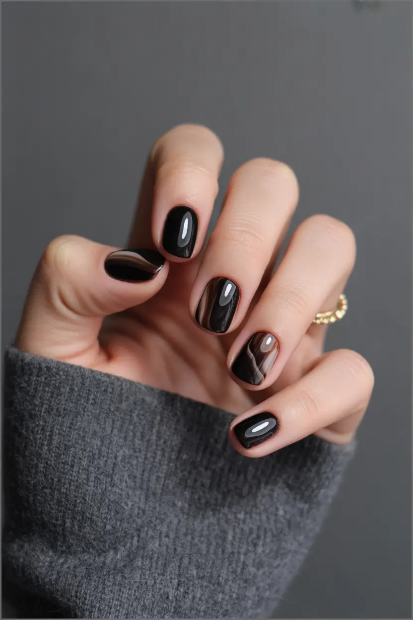short winter nails design and color ideas Mocha Marble