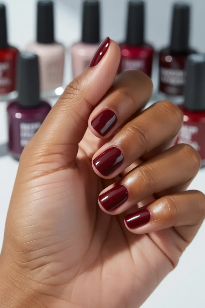 short winter nails design and color ideas Burgundy Confidence