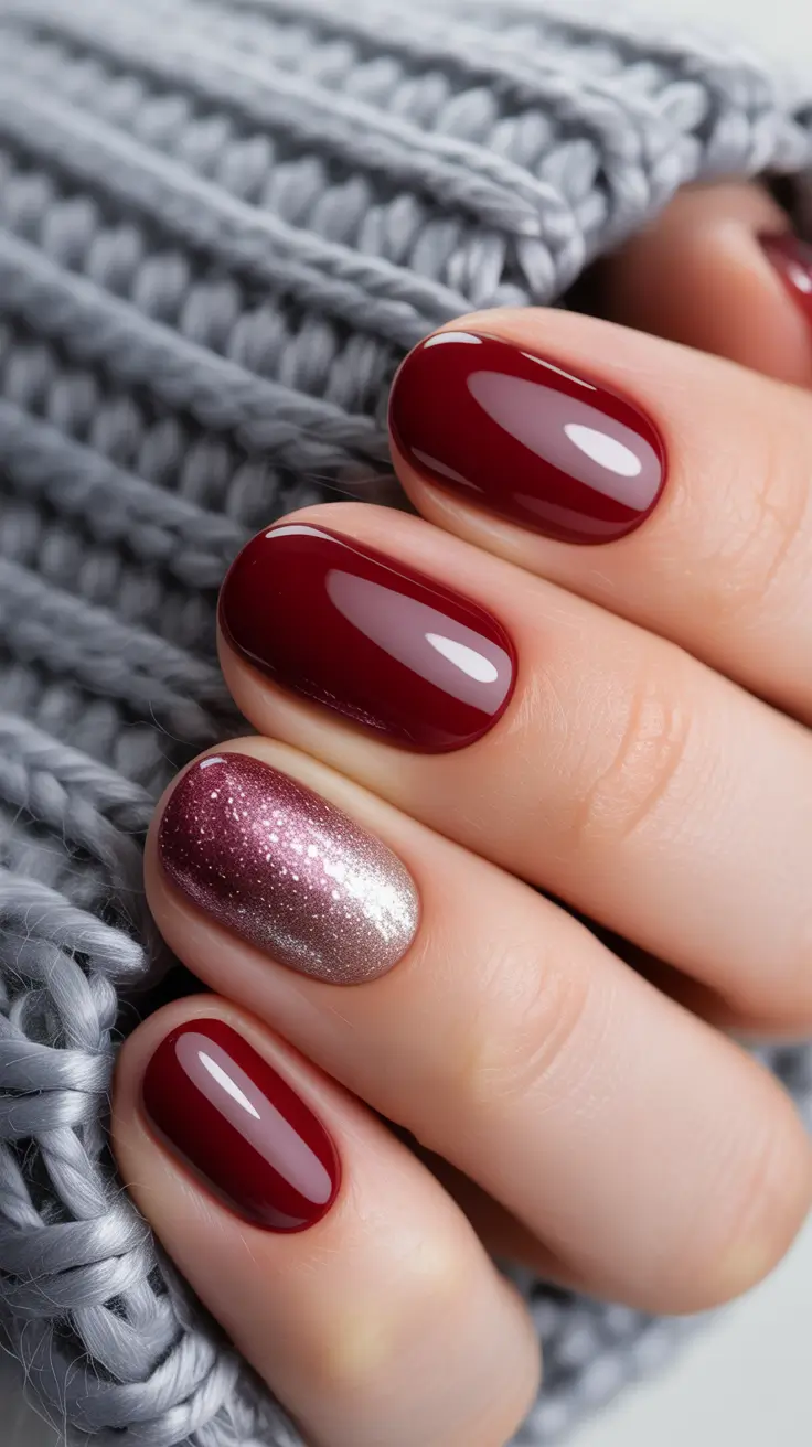 short winter nails design and color ideas Garnet and Glitter