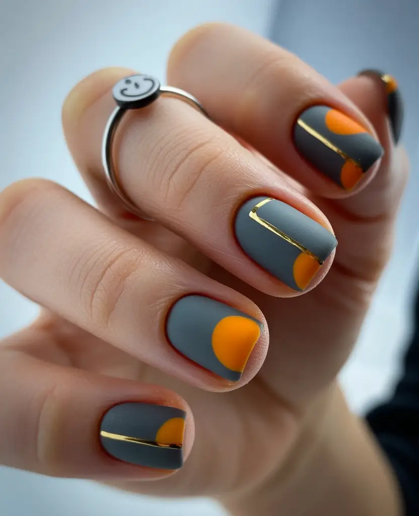 short winter nails design and color ideas Graphite Geometry