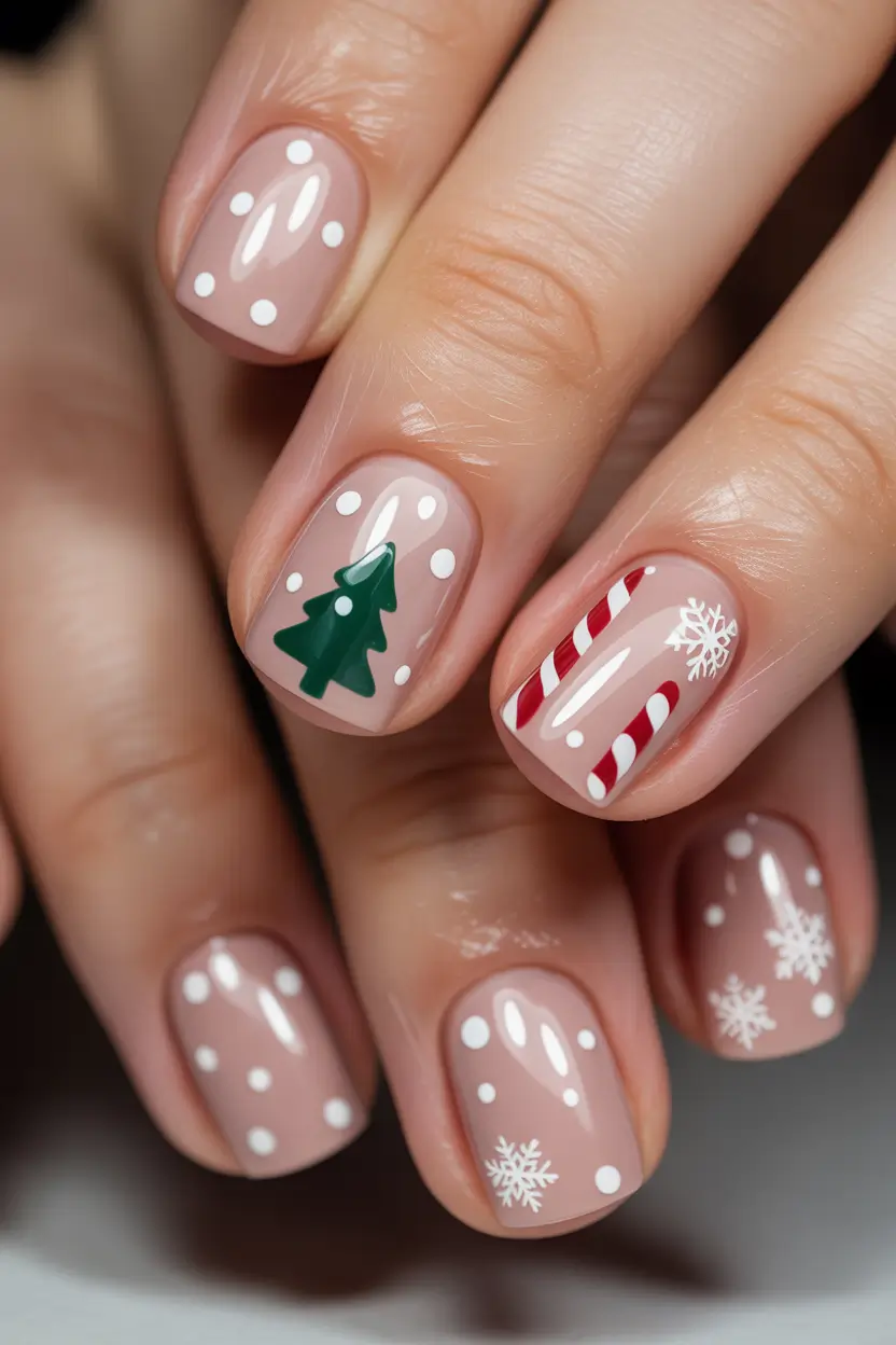 short winter nails design and color ideas Festive Forest Whimsy