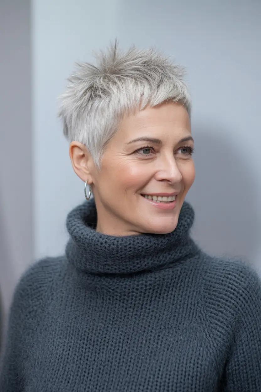short winter haircuts textured silver pixie with fringe