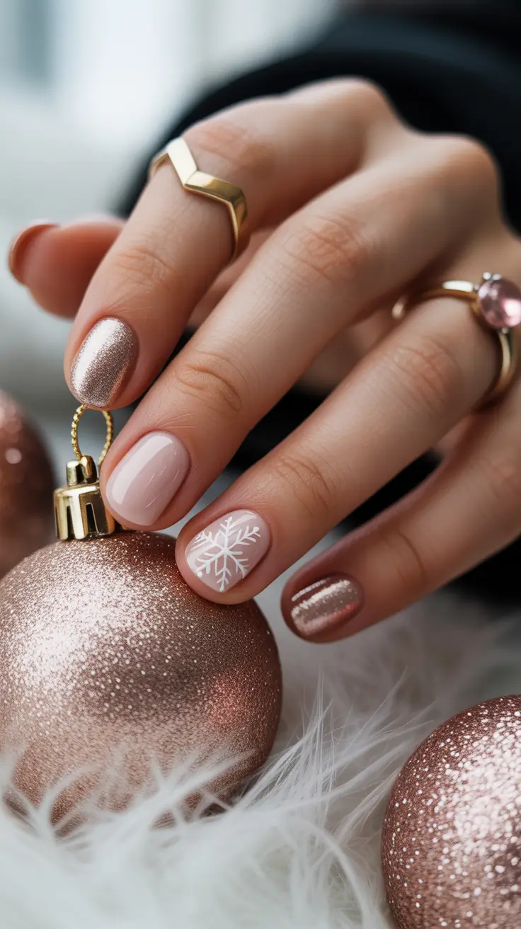 short-winter-nails-Rose-Gold-Frost-Magic