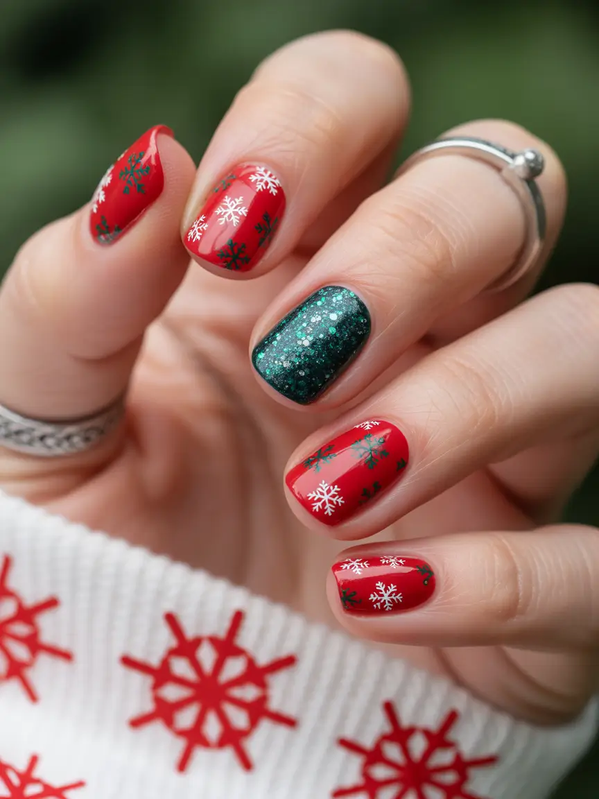 short-winter-nails-Classic-Christmas-Charm