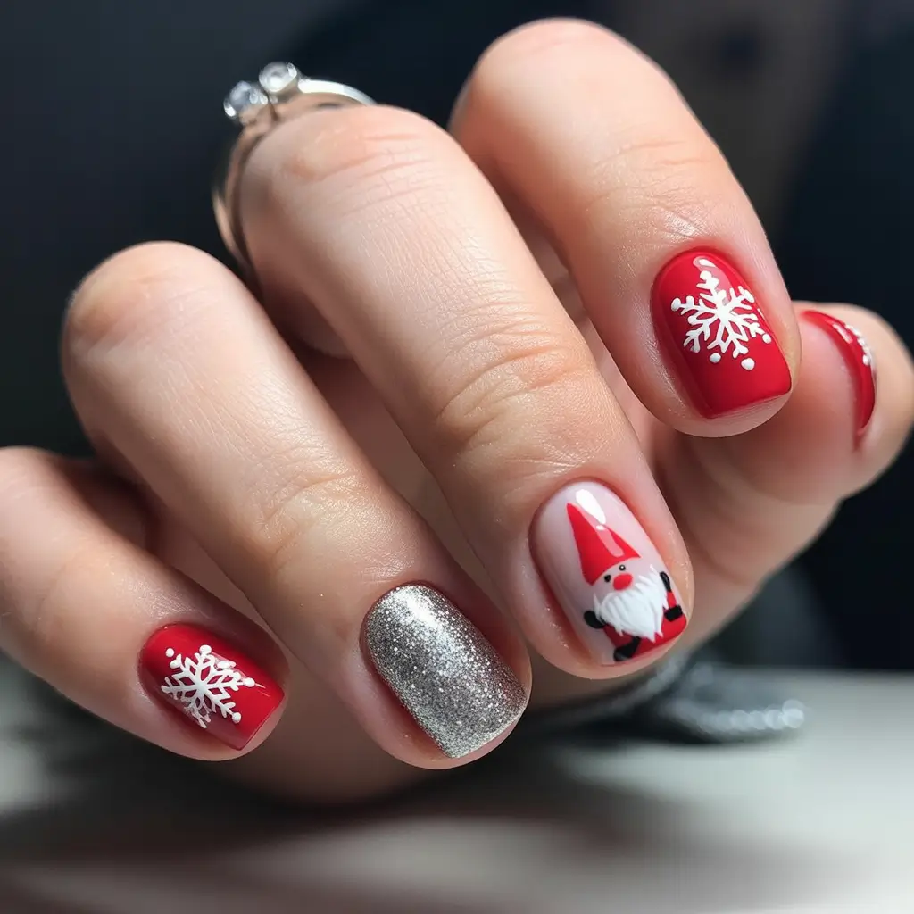 short-winter-nails-Santa-and-Snowflake-Glow
