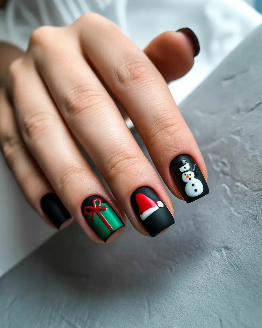 short-winter-nails-Matte-Holiday-Magic