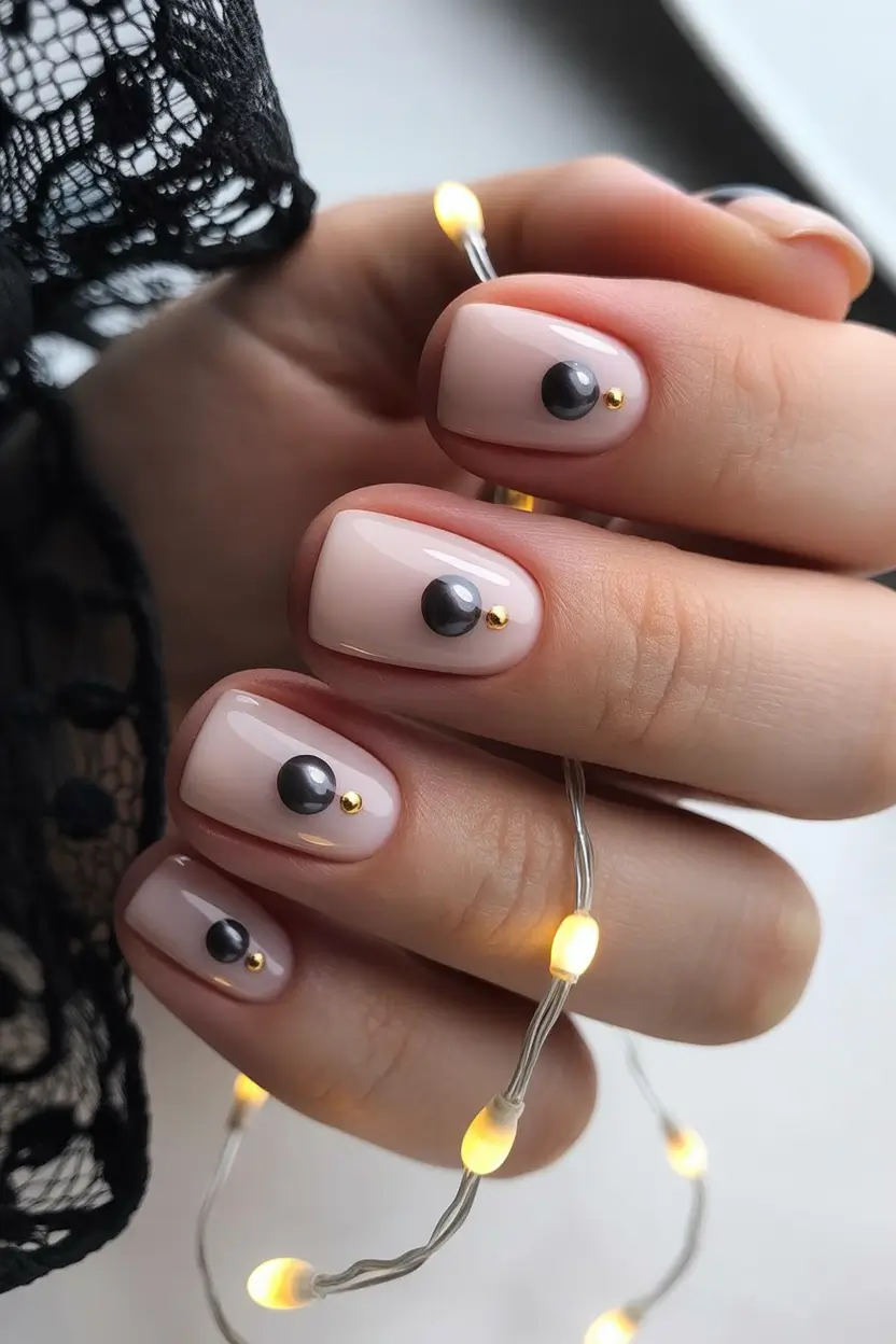 short-winter-nails-Golden-Pearl-Chic