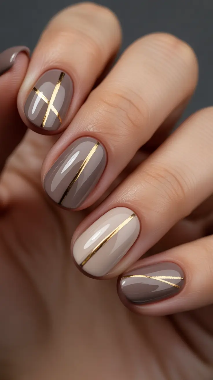 short-winter-nails-Mocha-Lines-of-Gold