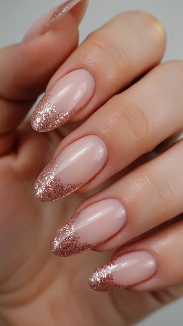 simple winter nails Rose Gold Frost