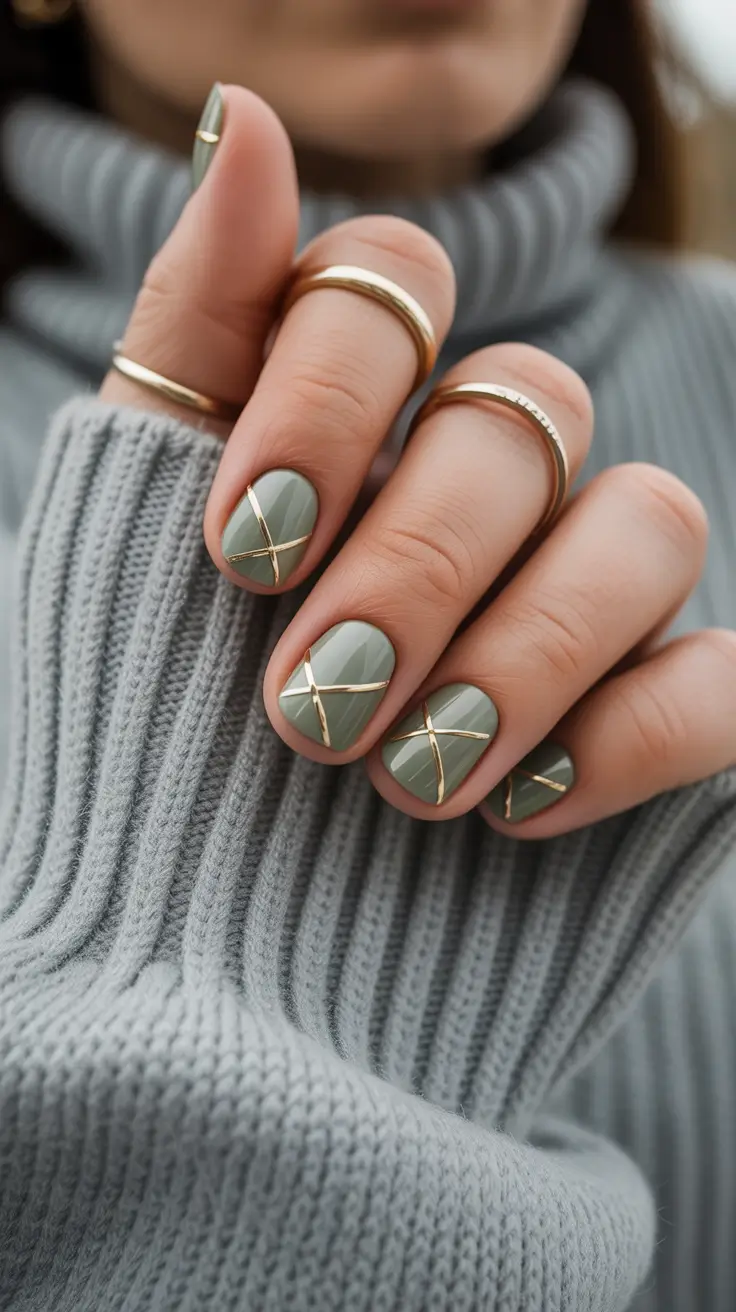 simple winter nails Golden Sage Geometry