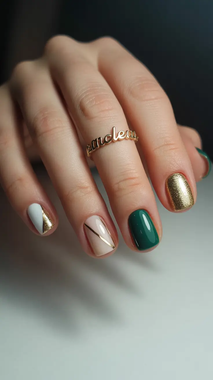 simple winter nails Emerald Luxe Geometry