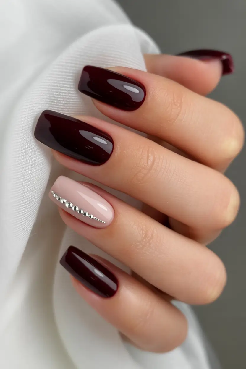 simple winter nails Garnet and Blush Elegance