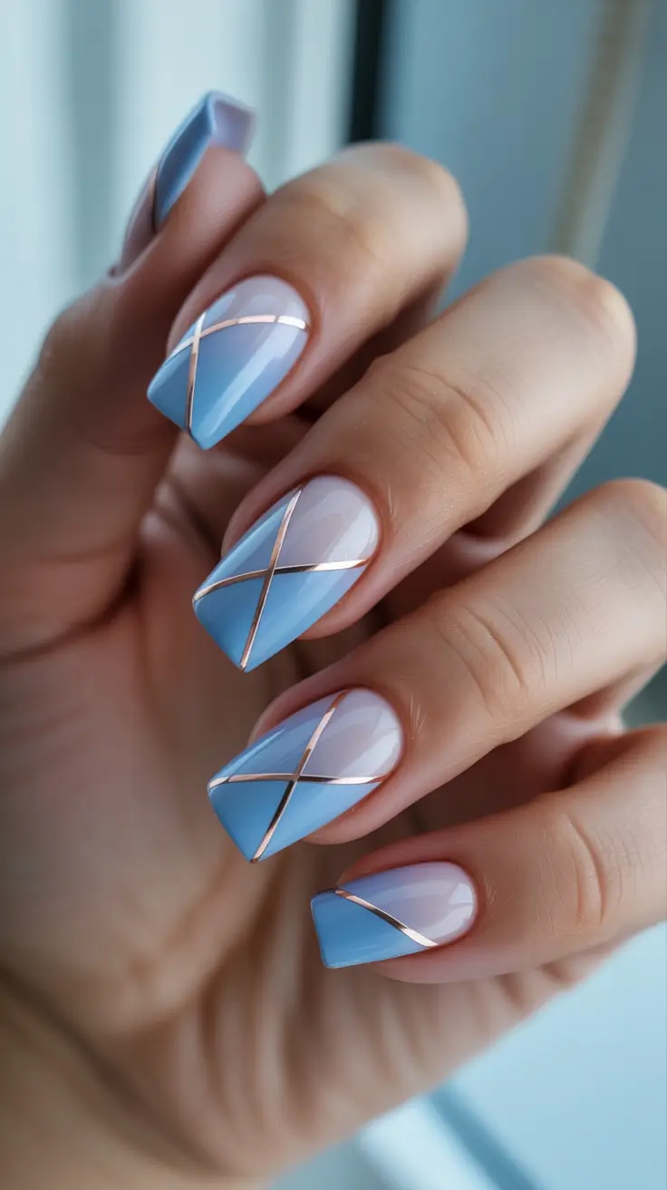 simple winter nails Arctic Blue Geometry