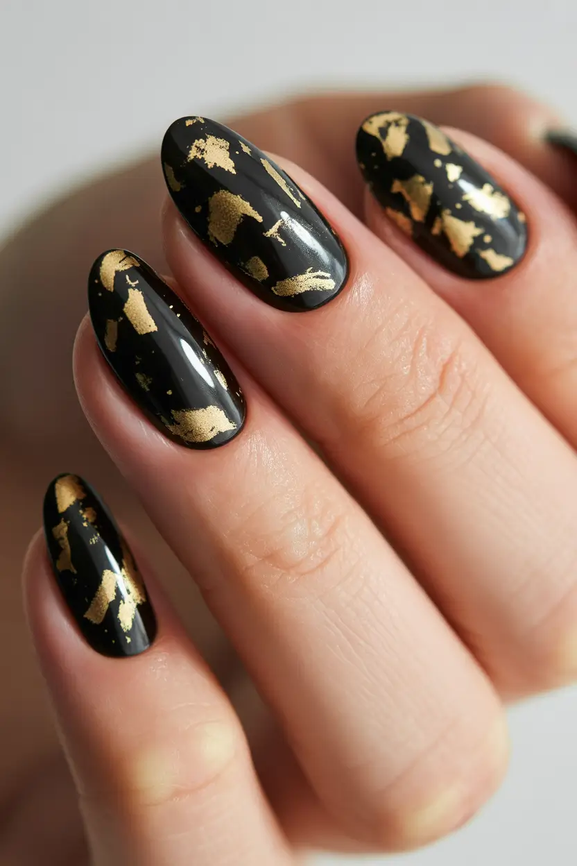 simple winter nails Midnight Gold Drama